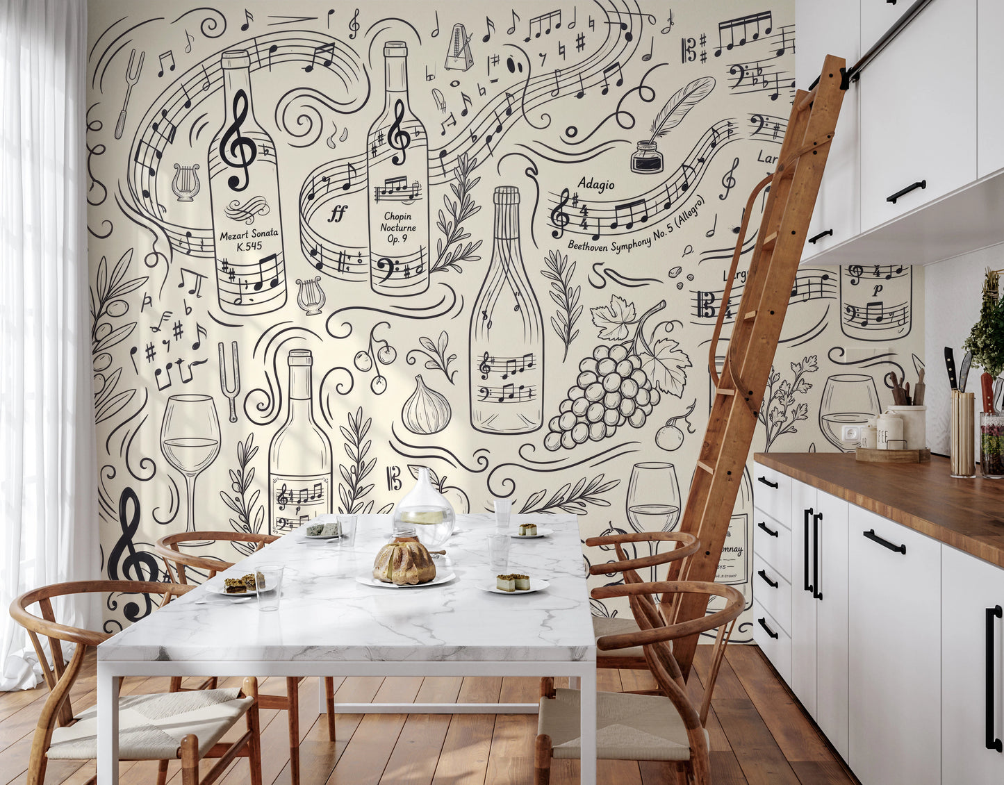 Classical Music and Fine Wine Illustration Wallpaper Wall Mural