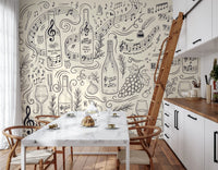Classical Music and Fine Wine Illustration Wallpaper Wall Mural