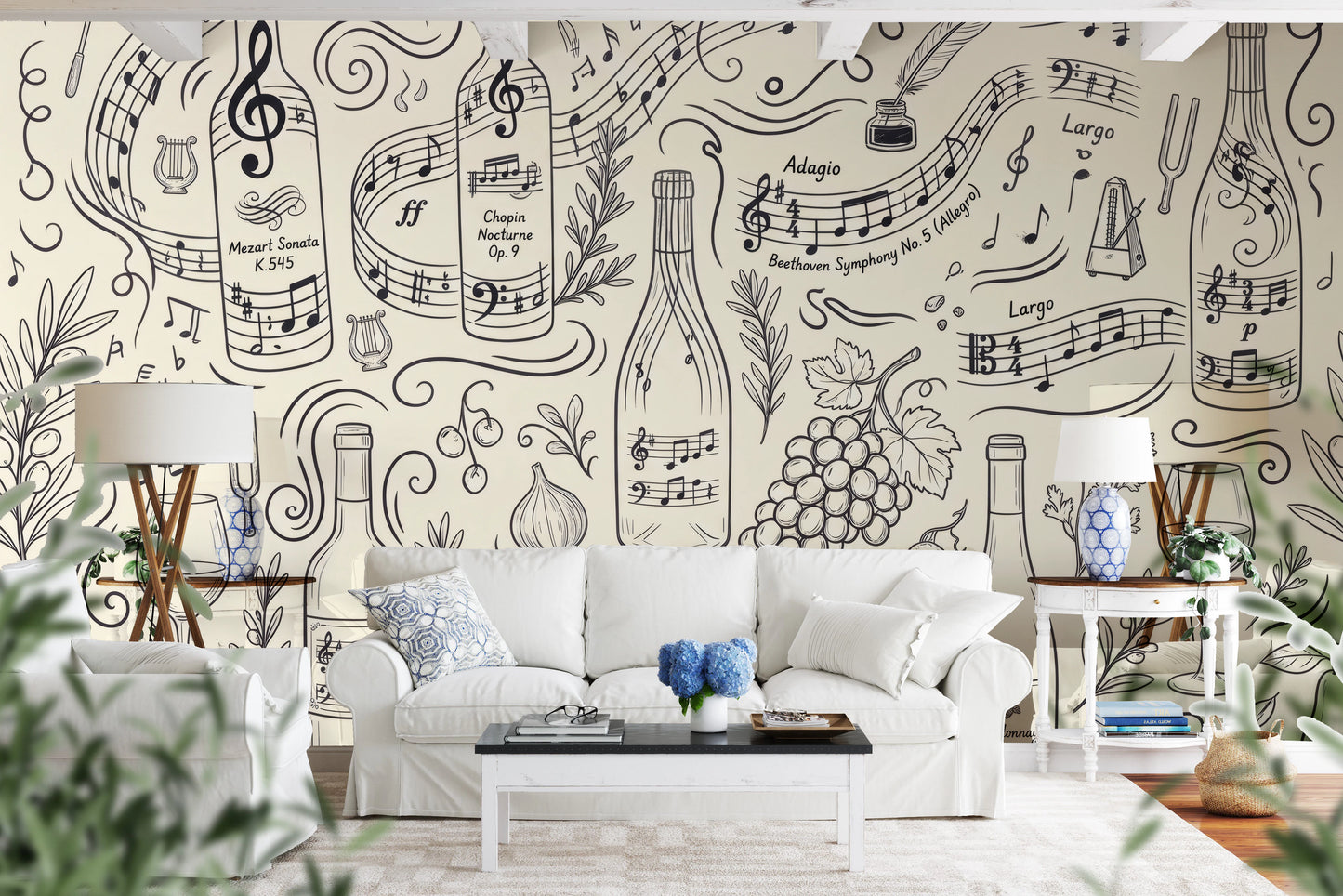 Classical Music and Fine Wine Illustration Wallpaper Wall Mural