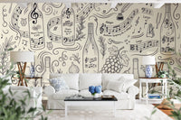 Classical Music and Fine Wine Illustration Wallpaper Wall Mural