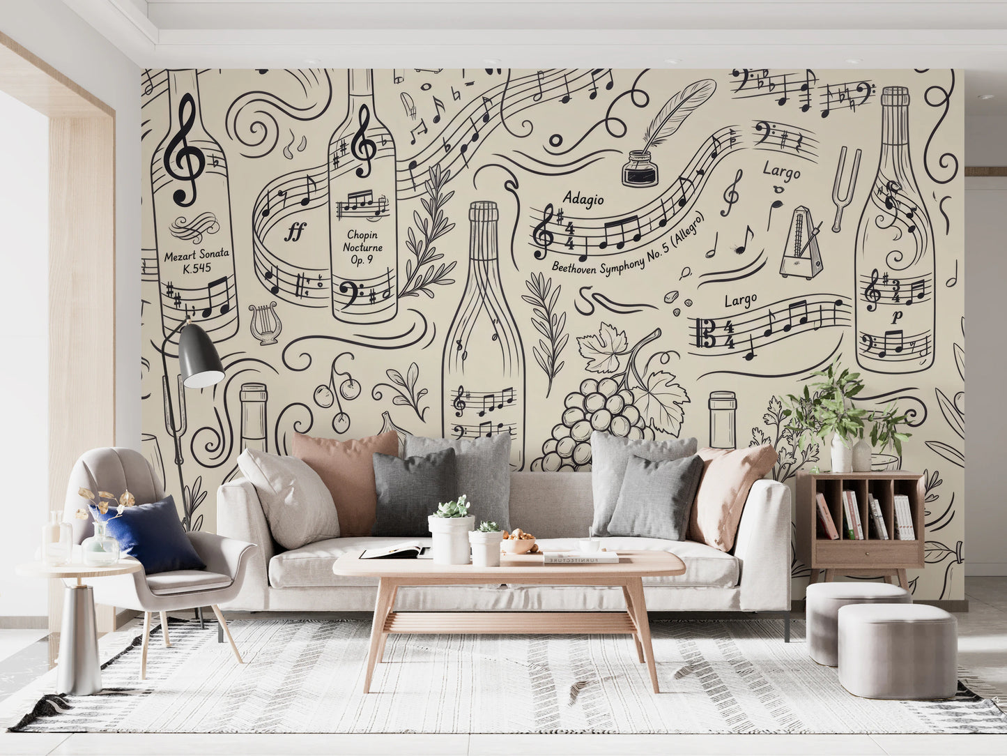 Classical Music and Fine Wine Illustration Wallpaper Wall Mural