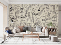 Classical Music and Fine Wine Illustration Wallpaper Wall Mural