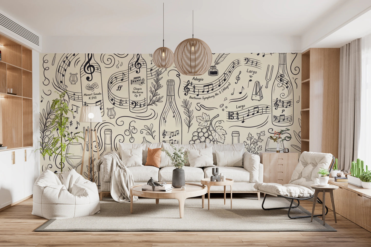 Classical Music and Fine Wine Illustration Wallpaper Wall Mural