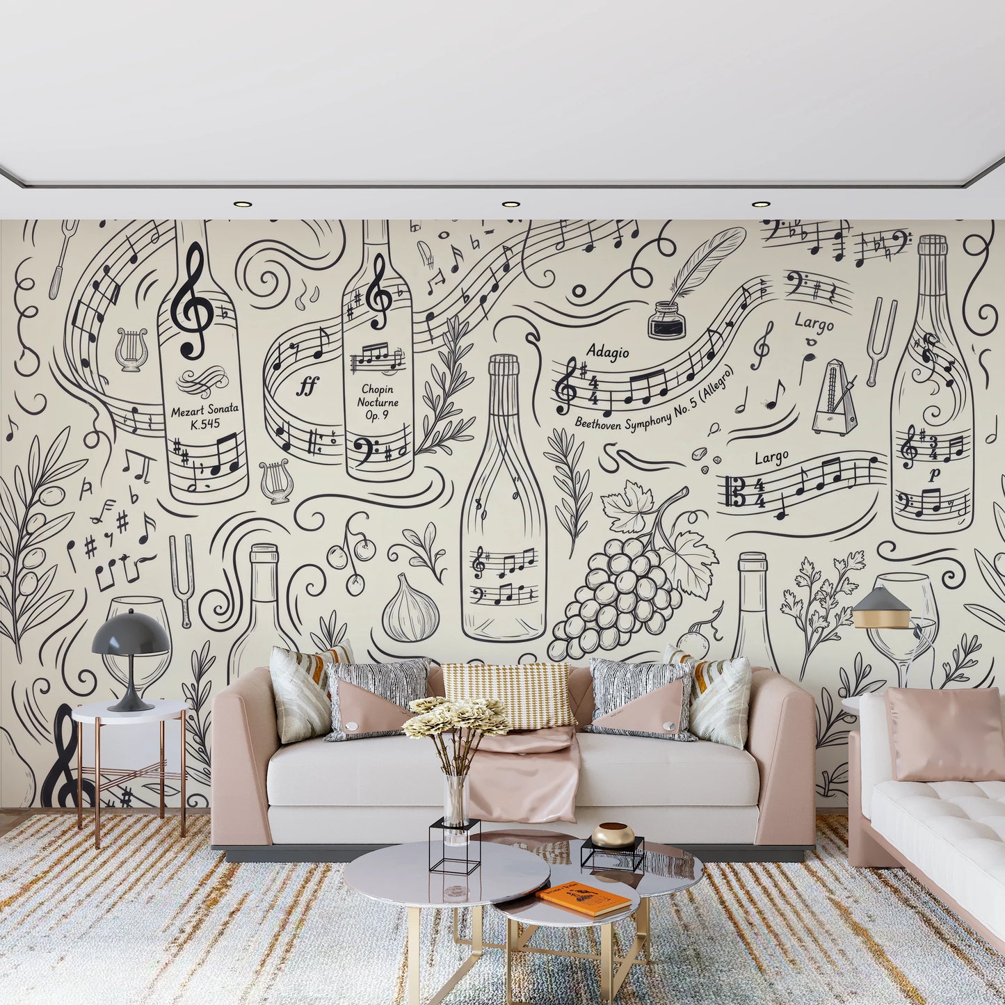Classical Music and Fine Wine Illustration Wallpaper Wall Mural