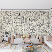 Classical Music and Fine Wine Illustration Wallpaper Wall Mural