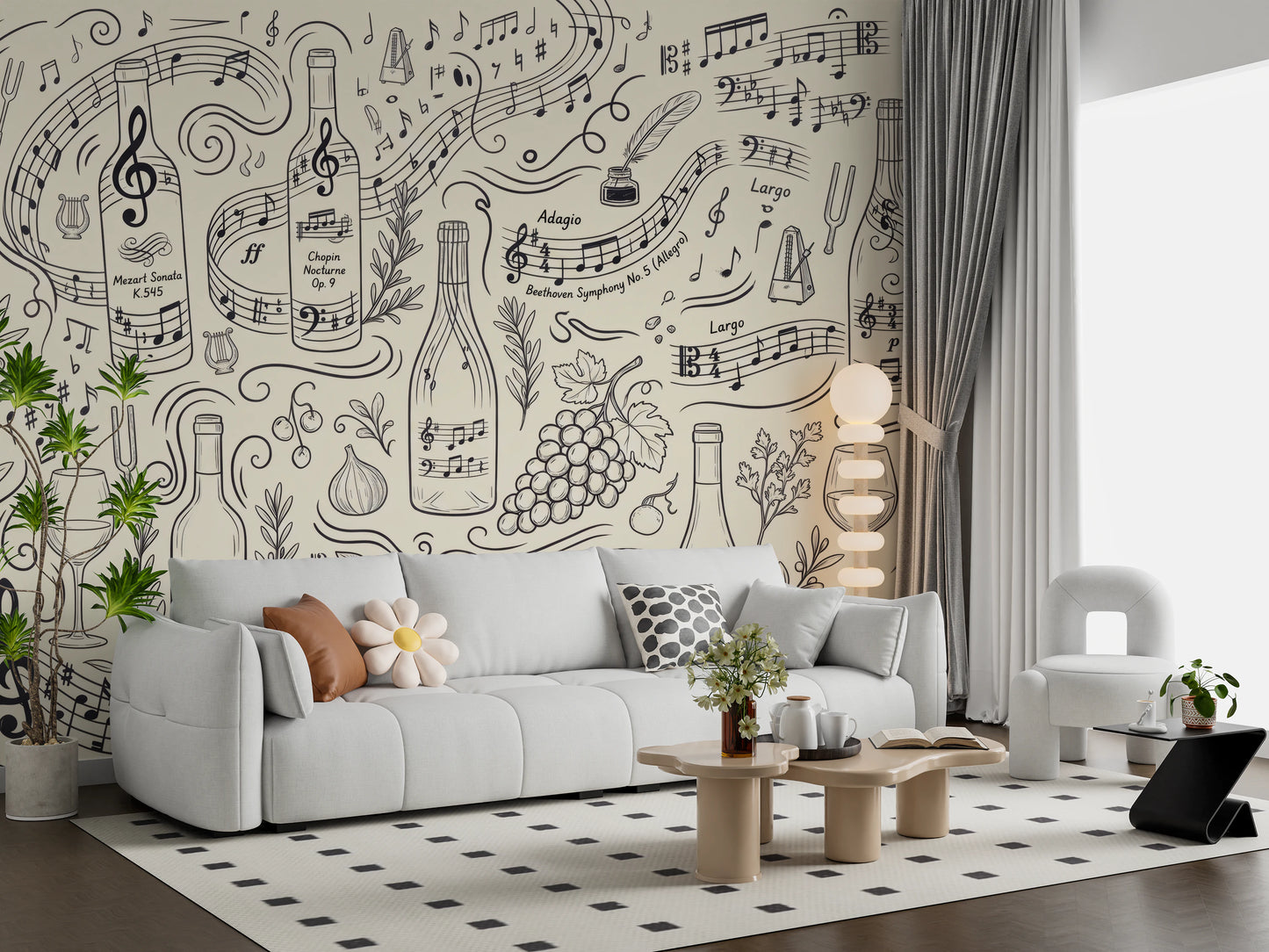 Classical Music and Fine Wine Illustration Wallpaper Wall Mural