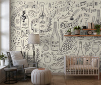 Classical Music and Fine Wine Illustration Wallpaper Wall Mural
