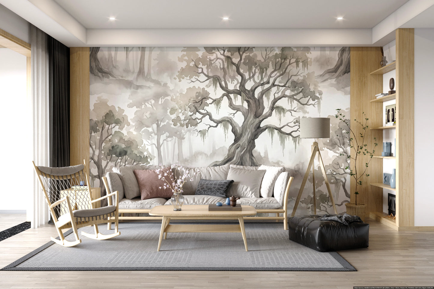 Misty Forest Watercolor Tree Mural Wall Mural