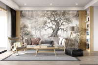 Misty Forest Watercolor Tree Mural Wall Mural