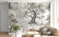 Misty Forest Watercolor Tree Mural Wall Mural