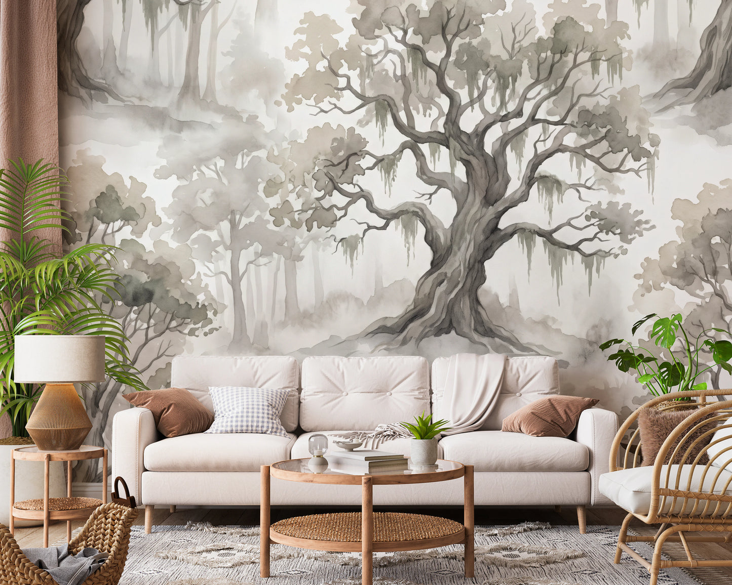 Misty Forest Watercolor Tree Mural Wall Mural