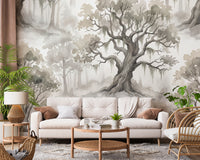 Misty Forest Watercolor Tree Mural Wall Mural