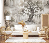 Misty Forest Watercolor Tree Mural Wall Mural