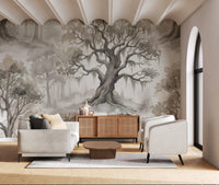 Misty Forest Watercolor Tree Mural Wall Mural