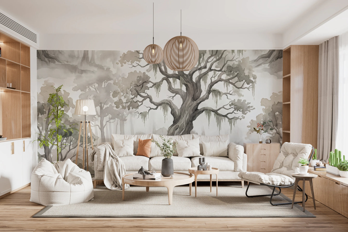 Misty Forest Watercolor Tree Mural Wall Mural
