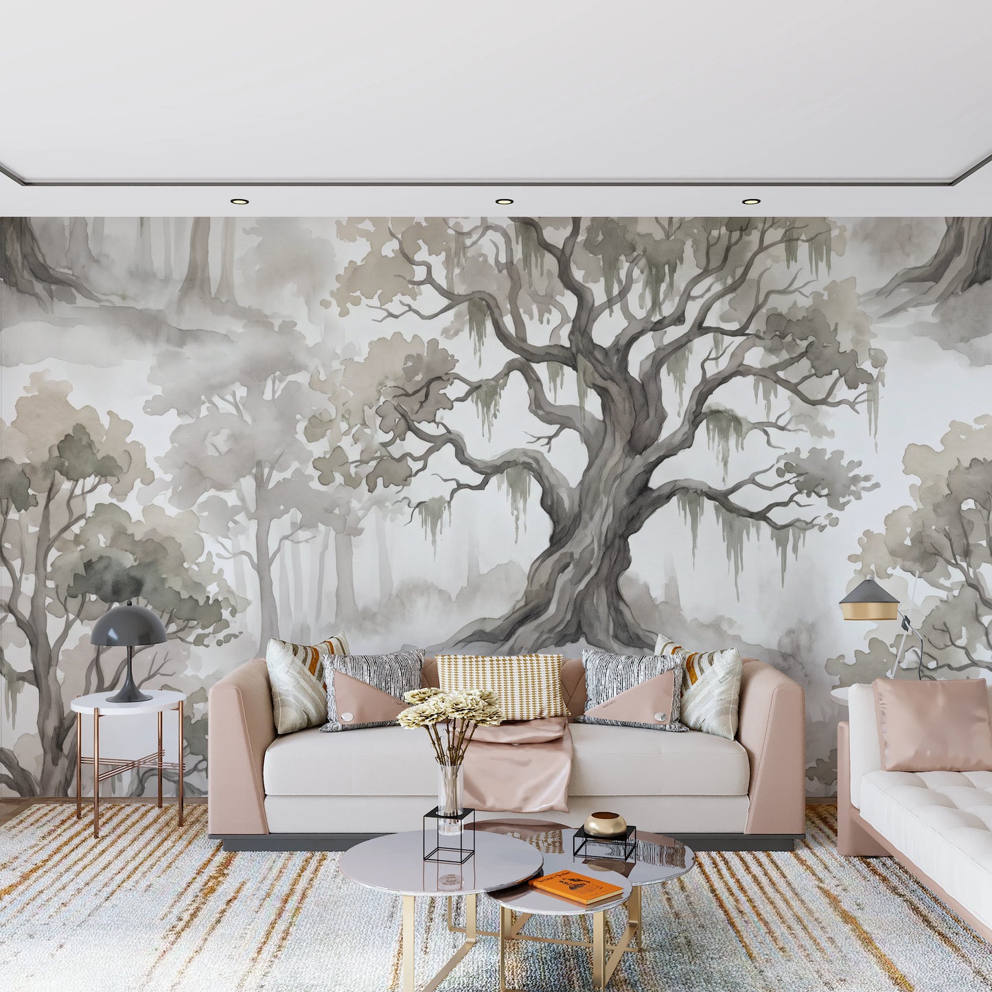 Misty Forest Watercolor Tree Mural Wall Mural