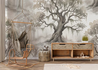 Misty Forest Watercolor Tree Mural Wall Mural
