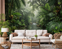 Misty Tropical River Jungle Escape Wall Mural