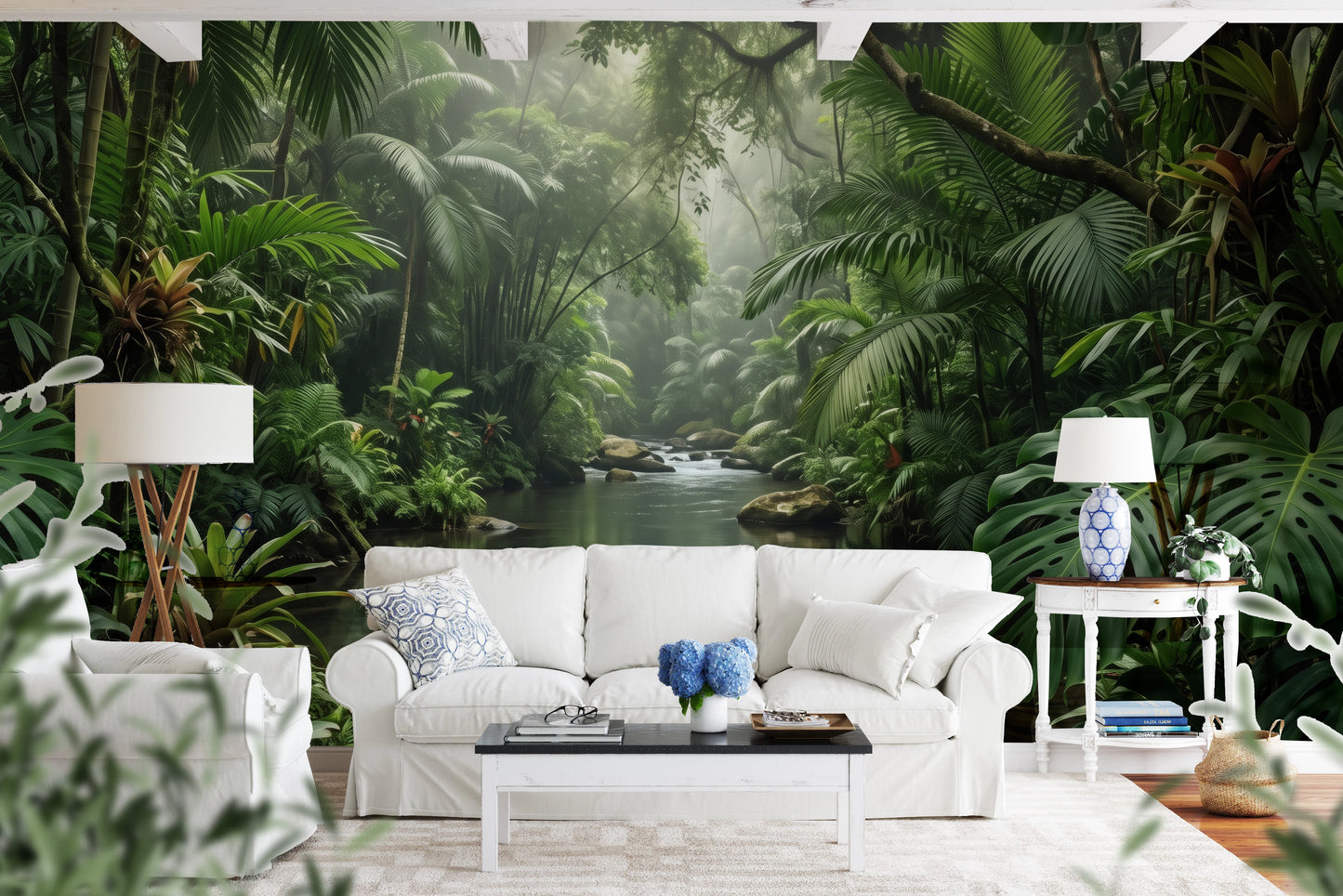 Misty Tropical River Jungle Escape Wall Mural