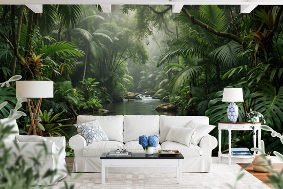 Misty Tropical River Jungle Escape Wall Mural