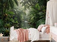 Misty Tropical River Jungle Escape Wall Mural