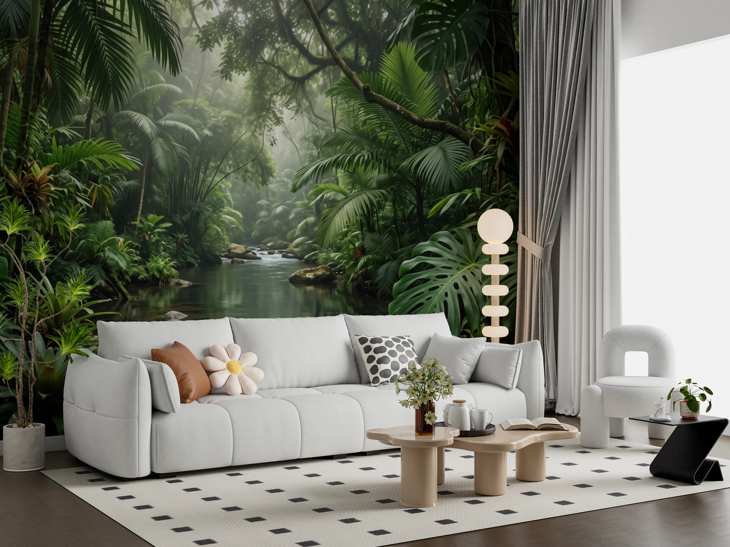 Misty Tropical River Jungle Escape Wall Mural