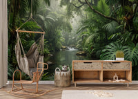 Misty Tropical River Jungle Escape Wall Mural