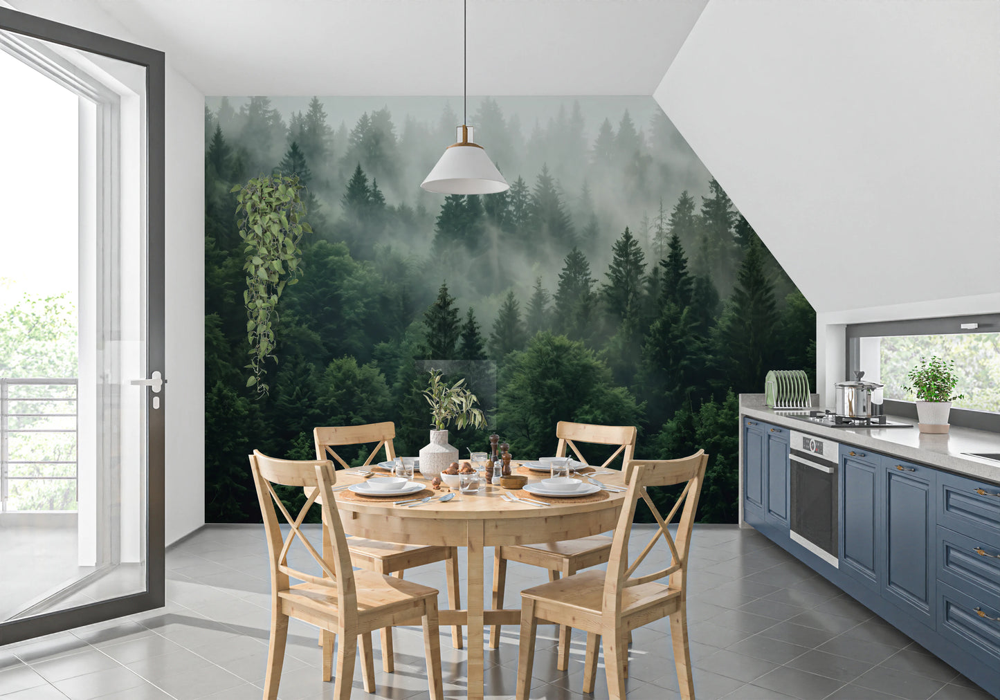 Misty Morning Pine Forest Nature Mural Wall Mural