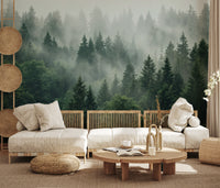 Misty Morning Pine Forest Nature Mural Wall Mural