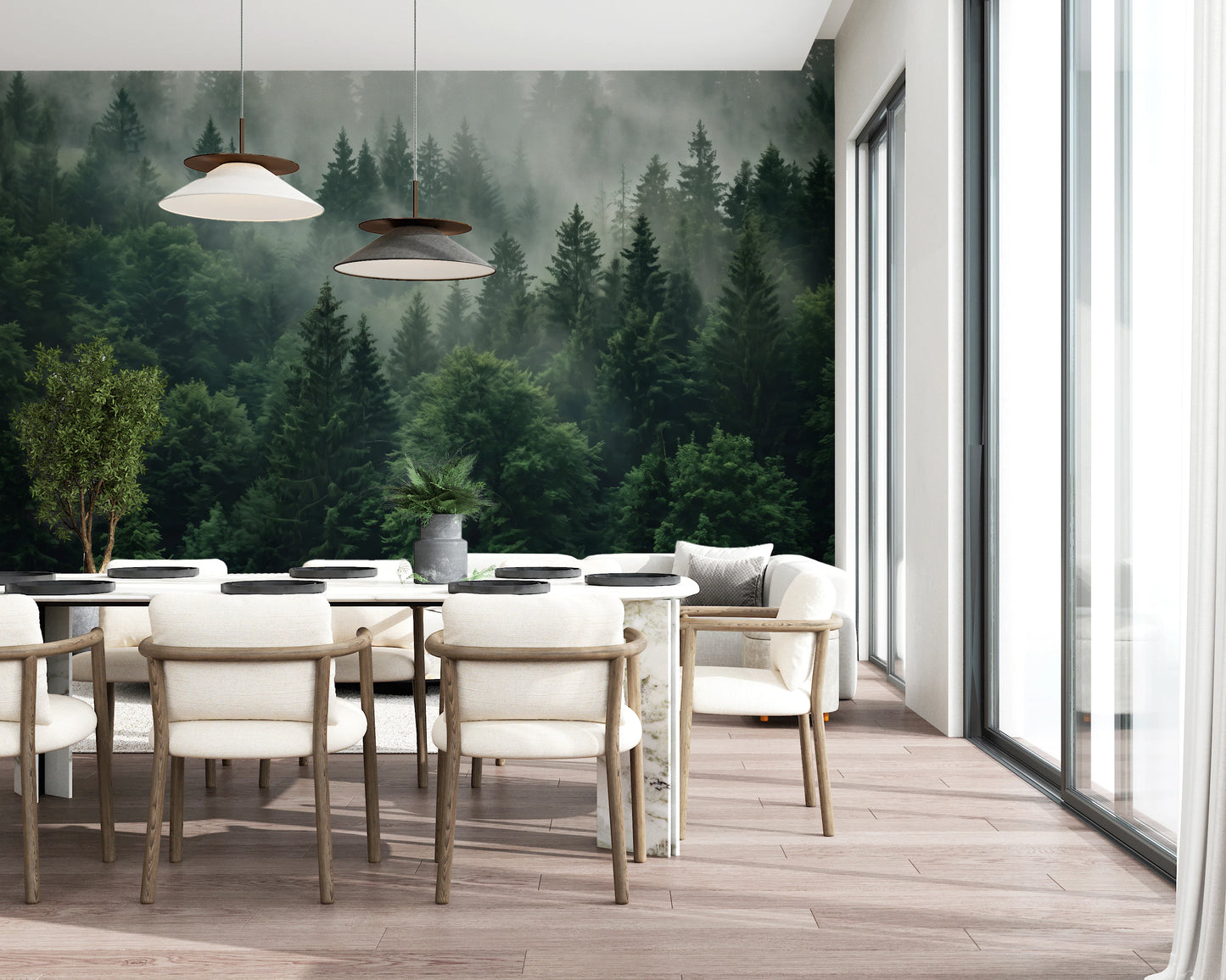 Misty Morning Pine Forest Nature Mural Wall Mural