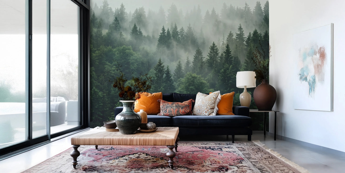 Misty Morning Pine Forest Nature Mural Wall Mural