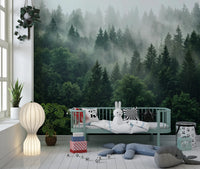 Misty Morning Pine Forest Nature Mural Wall Mural