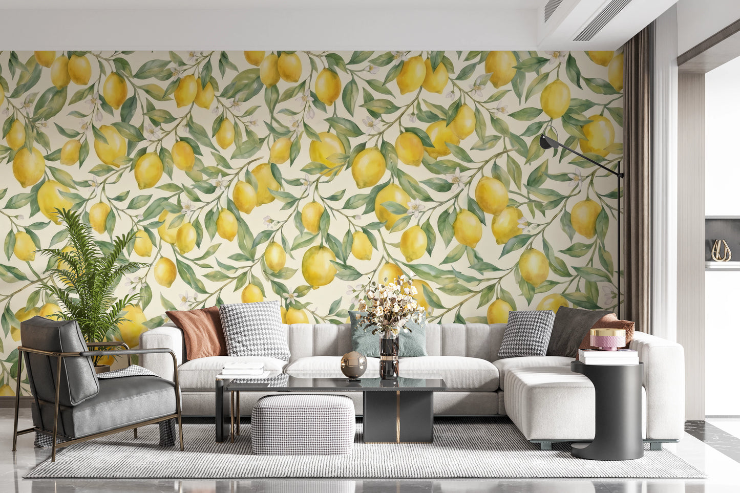 Fresh Mediterranean Lemon Orchard Botanical Print Wall Mural