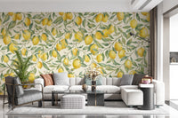 Fresh Mediterranean Lemon Orchard Botanical Print Wall Mural
