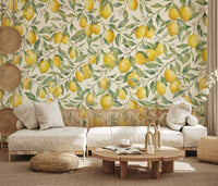 Fresh Mediterranean Lemon Orchard Botanical Print Wall Mural
