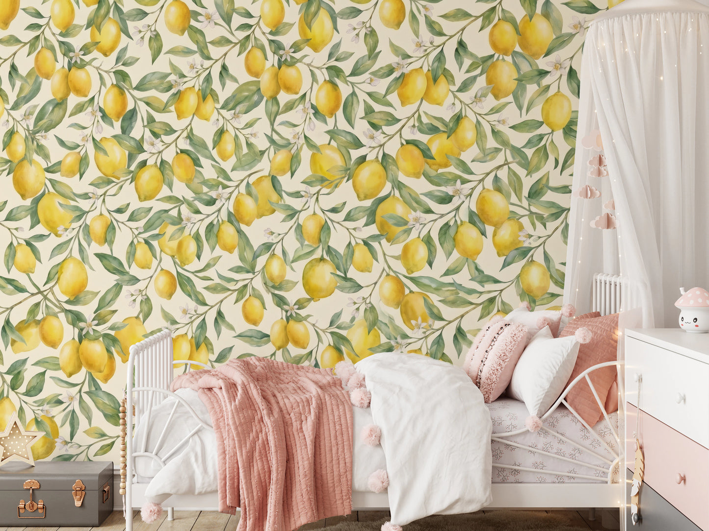 Fresh Mediterranean Lemon Orchard Botanical Print Wall Mural