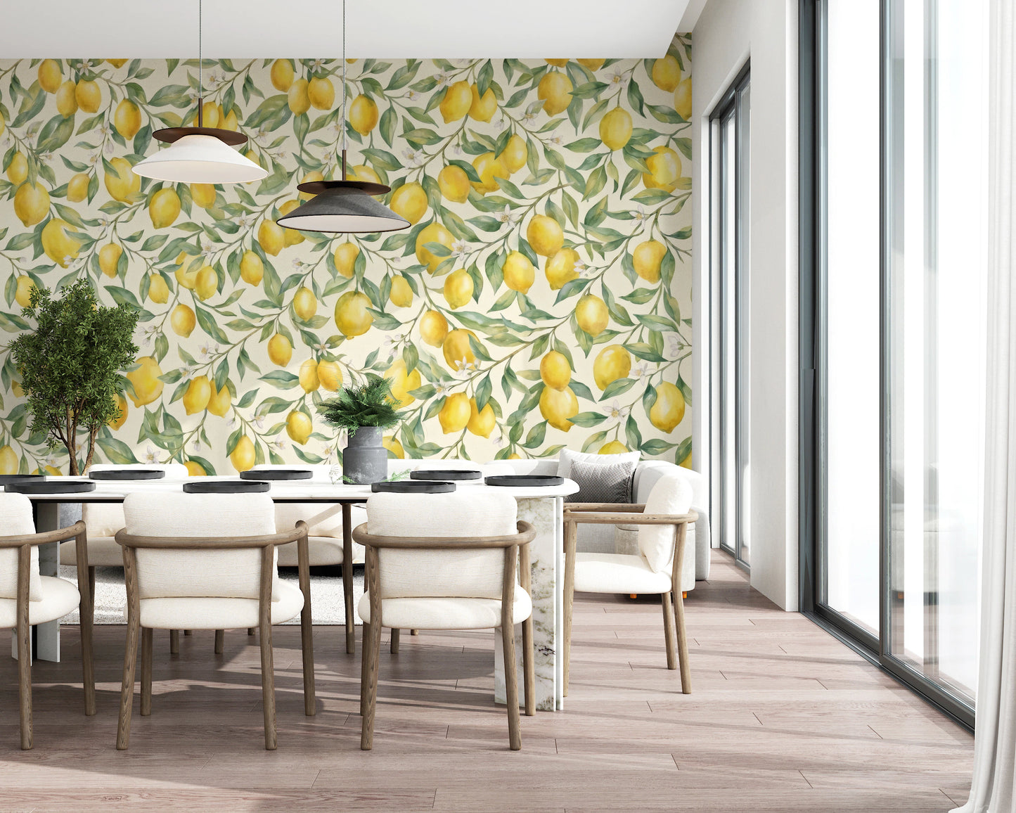Fresh Mediterranean Lemon Orchard Botanical Print Wall Mural