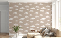 Soft Watercolor Clouds in Neutral Beige Wall Mural