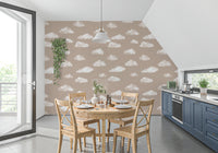 Soft Watercolor Clouds in Neutral Beige Wall Mural