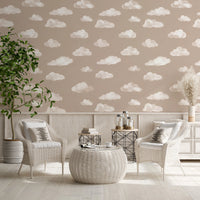 Soft Watercolor Clouds in Neutral Beige Wall Mural