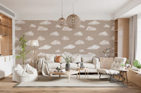 Soft Watercolor Clouds in Neutral Beige Wall Mural