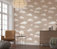 Soft Watercolor Clouds in Neutral Beige Wall Mural