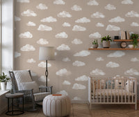 Soft Watercolor Clouds in Neutral Beige Wall Mural