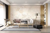 Cream Botanical Leaf Line Art Wallpaper Wall Mural
