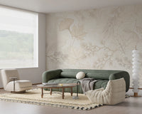 Cream Botanical Leaf Line Art Wallpaper Wall Mural