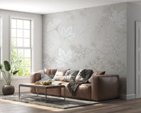Minimalist Botanical Leaf Pattern in Soft Gray Wall Mural