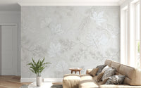 Minimalist Botanical Leaf Pattern in Soft Gray Wall Mural