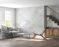 Minimalist Botanical Leaf Pattern in Soft Gray Wall Mural