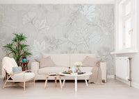 Minimalist Botanical Leaf Pattern in Soft Gray Wall Mural