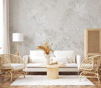 Minimalist Botanical Leaf Pattern in Soft Gray Wall Mural
